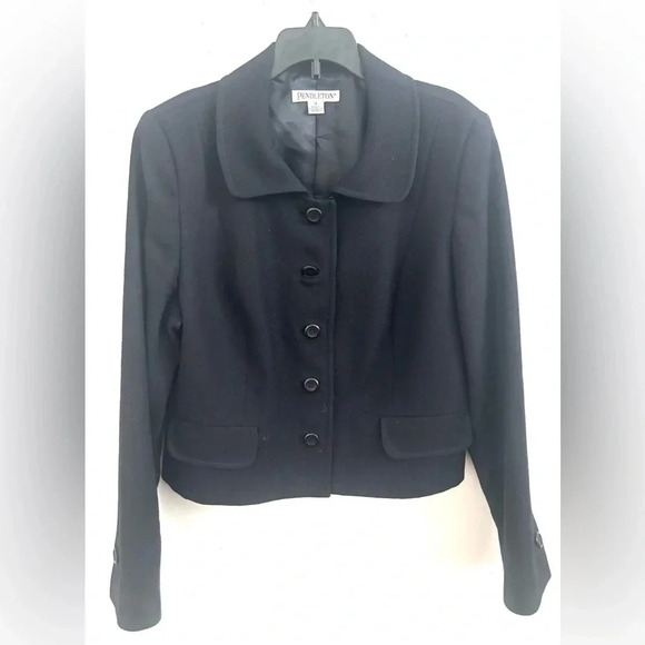 Pendleton Jacket Blazer Womens Sz 14 Black  Lined 100% Virgin Wool Button Front - Picture 1 of 6
